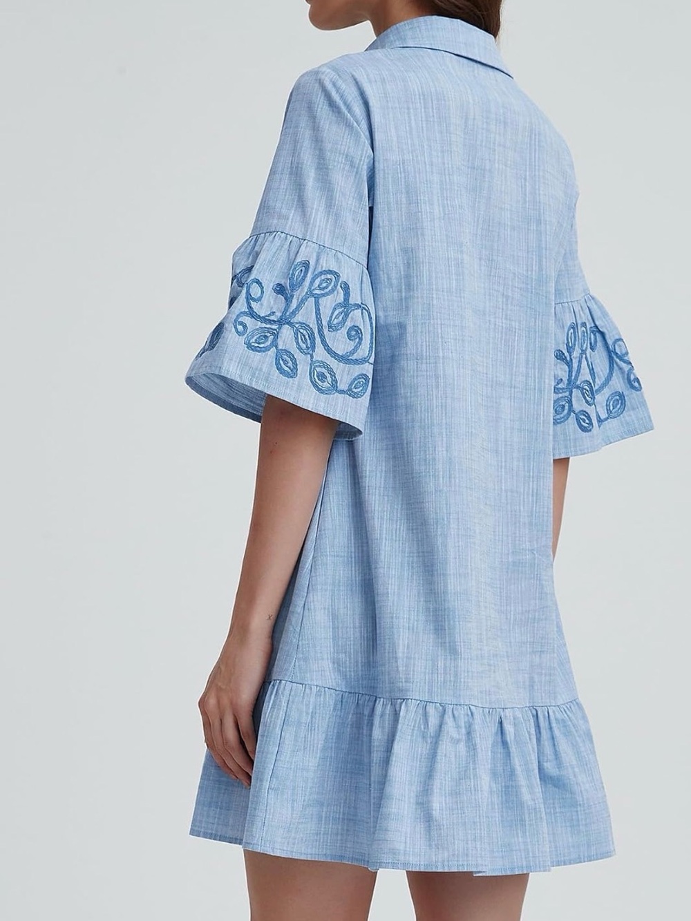 Light Blue Embroidered Shirt Dress NWT - Picture 3 of 4